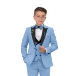 Boys Suits 3 Piece Formal Solid Slim Fit Suit Peak Lapel Blazer Pants Vest Boys