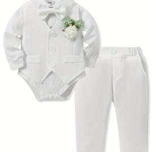 5pc Baby Boy Formal Suit Set: Shirt, Vest, Pants, Bowtie & Corsage