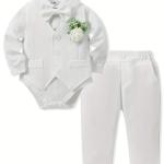 5pc Baby Boy Formal Suit Set: Shirt, Vest, Pants, Bowtie & Corsage