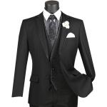 VINCI Men's Black 3pc 2 Button Slim Fit Tuxedo Suit w/ Matching Vest NEW