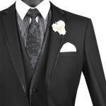 VINCI Men's Black 3pc 2 Button Slim Fit Tuxedo Suit w/ Matching Vest NEW