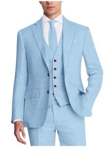 ZKHOECR Men's Suits 3 Piece Slim Fit Suit for Men Light Blue Casual Linen Suits