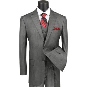 VINCI Men's Medium Gray Pinstripe 3-Piece 2-Button Classic-Fit Suit - NEW