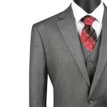 VINCI Men's Medium Gray Pinstripe 3-Piece 2-Button Classic-Fit Suit - NEW