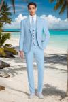 ZKHOECR Men's Suits 3 Piece Slim Fit Suit for Men Light Blue Casual Linen Suits