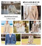 ZKHOECR Men's Suits 3 Piece Slim Fit Suit for Men Light Blue Casual Linen Suits