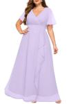 Lavender Dress Women Plus Size Bridesmaid Dresses Lilac Formal Wedding Guest Chiffon Short Sleeves A Line Light Purple