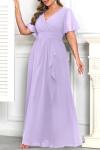 Lavender Dress Women Plus Size Bridesmaid Dresses Lilac Formal Wedding Guest Chiffon Short Sleeves A Line Light Purple
