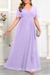 Lavender Dress Women Plus Size Bridesmaid Dresses Lilac Formal Wedding Guest Chiffon Short Sleeves A Line Light Purple