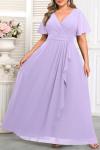 Lavender Dress Women Plus Size Bridesmaid Dresses Lilac Formal Wedding Guest Chiffon Short Sleeves A Line Light Purple