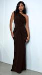 Memoriesea Women's Elegant Sleeveless One Shoulder Bodycon Evening Cocktail Maxi Dress Brown