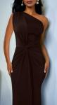 Memoriesea Women's Elegant Sleeveless One Shoulder Bodycon Evening Cocktail Maxi Dress Brown