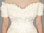 MARY'S BRIDAL Ivory Satin w/Pearls BOW BACK Long Train WEDDING DRESS Fits SZ 6