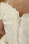 MARY'S BRIDAL Ivory Satin w/Pearls BOW BACK Long Train WEDDING DRESS Fits SZ 6
