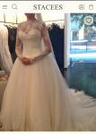 White, long sleeve, wedding dress size 16. Lace bodice. 