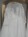 White, long sleeve, wedding dress size 16. Lace bodice. 