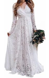 Women’s Boho White Lace Formal Bridal Wedding Dress 14 NWT