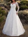 Sheer Lace Wedding Dress for - Long Sleeve Solid Color Bridal Gown with Pencil T
