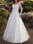 Sheer Lace Wedding Dress for - Long Sleeve Solid Color Bridal Gown with Pencil T