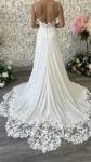 Slim A-line Crepe Wedding Dress Bridal Beach Gown Lace Train  Size 8