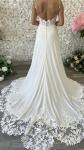 Slim A-line Crepe Wedding Dress Bridal Beach Gown Lace Train  Size 8