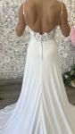 Slim A-line Crepe Wedding Dress Bridal Beach Gown Lace Train  Size 8