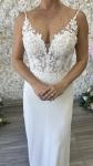 Slim A-line Crepe Wedding Dress Bridal Beach Gown Lace Train  Size 8