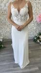 Slim A-line Crepe Wedding Dress Bridal Beach Gown Lace Train  Size 8