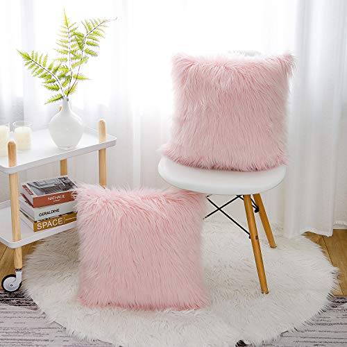 Set of 2 Blush Faux Fur Pillow Covers