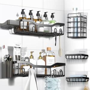 7-Pack Adhesive Shower Caddy Organizer with Hooks