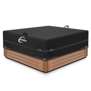 Kipiea 600D Outdoor Waterproof Square Hot Tub Cover Protector, Heavy Duty Polyester SPA Cover UV Protection Cover 85" L x 85" W x 20" H, Black