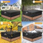 Kipiea 600D Outdoor Waterproof Square Hot Tub Cover Protector, Heavy Duty Polyester SPA Cover UV Protection Cover 85" L x 85" W x 20" H, Black