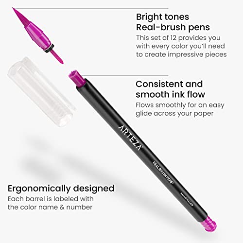Arteza Real Brush Pens Set - 12 Bright Colors