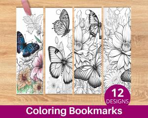 Coloring Bookmarks: Butterflies and Flowers Design