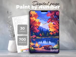 Autumn Campfire Paint by Number Coloring Page