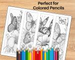Coloring Bookmarks: Butterflies and Flowers Design