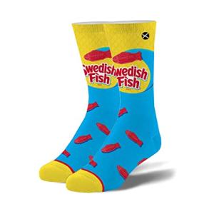 Odd Sox – Swedish Fish Candy Design – Novelty Crew Sock – Large – Soft Cotton Blend – Fun Snack-Themed Gift for Men & Women