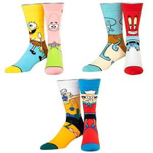 Cool Socks – SpongeBob Nickelodeon 3-Pack Crew Sock Gift Set for Men, Women & Kids – Funny & Comfortable Characters Bundle Featuring SpongeBob, Patrick, Squidward, Mr. Krabs, Mermaid Man & Barnacle