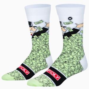 Odd Sox – Monopoly Crew Socks – Mr. Monopoly Rich Uncle Pennybags Fun Money Print – Cotton Blend – Large Size for Men 8–12, Women 9.5–13.5