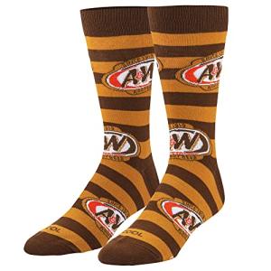 Cool Socks – A&W Root Beer Stripes Crew Socks – Official Licensed Novelty Unisex Socks – Large Size Comfy Cotton Blend – Fun Gift for Root Beer Collectors