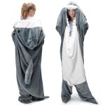 Touchat Shark Blanket for Adult Super Soft Cozy Flannel Throw Wearable Blanket, Cartoon Animals Blanket Hoodie, Sleeping Bag Cosplay Costume Gifts for Shark Lovers (Grey, L)