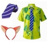 Halloween Cosplay Costume Halloween costume for men Green Printed T-Shirt headband Purple Tie set (XXL)