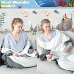Touchat Shark Blanket for Adult Super Soft Cozy Flannel Throw Wearable Blanket, Cartoon Animals Blanket Hoodie, Sleeping Bag Cosplay Costume Gifts for Shark Lovers (Grey, L)