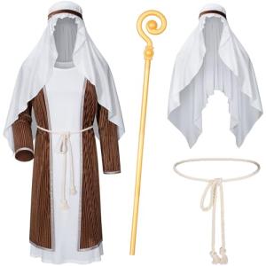 TOKYO REVENGERS Adult Biblical Nativity Costume Shepherd Costume Joseph Costume For Men Halloween Cosplay Costume Accessories Set(BW M)