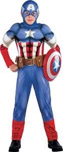 Costumes USA Captain America Halloween Costume Classic for Boys, Large (12-14), Includes Jumpsuit, Belt and Hood