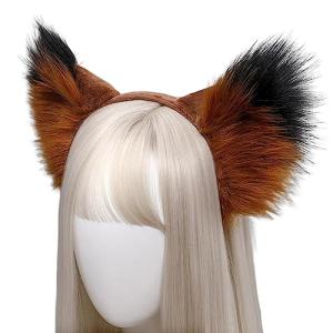 Richeng Cat Fox Faux Fur Ears Headband Halloween Fancy Dress Cosplay Handmade Animal Furry Ears Hair Hoop for Cosplay Costume Party Headwear (B)