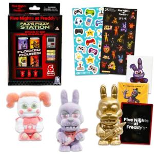 Five Nights at Freddy's Faz's Fizzy Station Mystery Toys Set - Bundle with 3 FNAF Mystery Mini Figures Plus Stickers, Trading Card, More | Five Nights at Freddy's Mystery Figurines for Kids Set