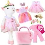 Eiranss Unicorns Toys for Girls Age 3-10, Ballerina Stuffed Animal Girl Toys with 3 Set Clothes & Plush Storage Bag, Dress up Doll Birthday Gift for Toddles Girls Stocking Stuffers