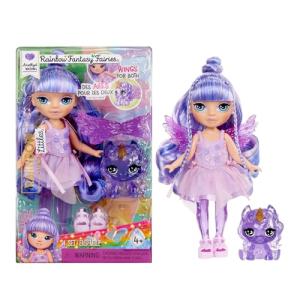 Rainbow High Littles Rainbow Fantasy Fairies + Pet – Amethyst, Purple 5.5" Posable Small Doll & Fantasy Pegasus Unicorn Pet with Interchangeable Fairy Wings, Kids Gift 4+