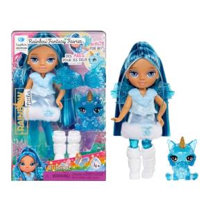 Rainbow High Littles Rainbow Fantasy Fairies + Pet – Sapphire, Blue 5.5" Posable Small Doll & Fantasy Dog Pet with Interchangeable Fairy Wings, Kids Gift 4+